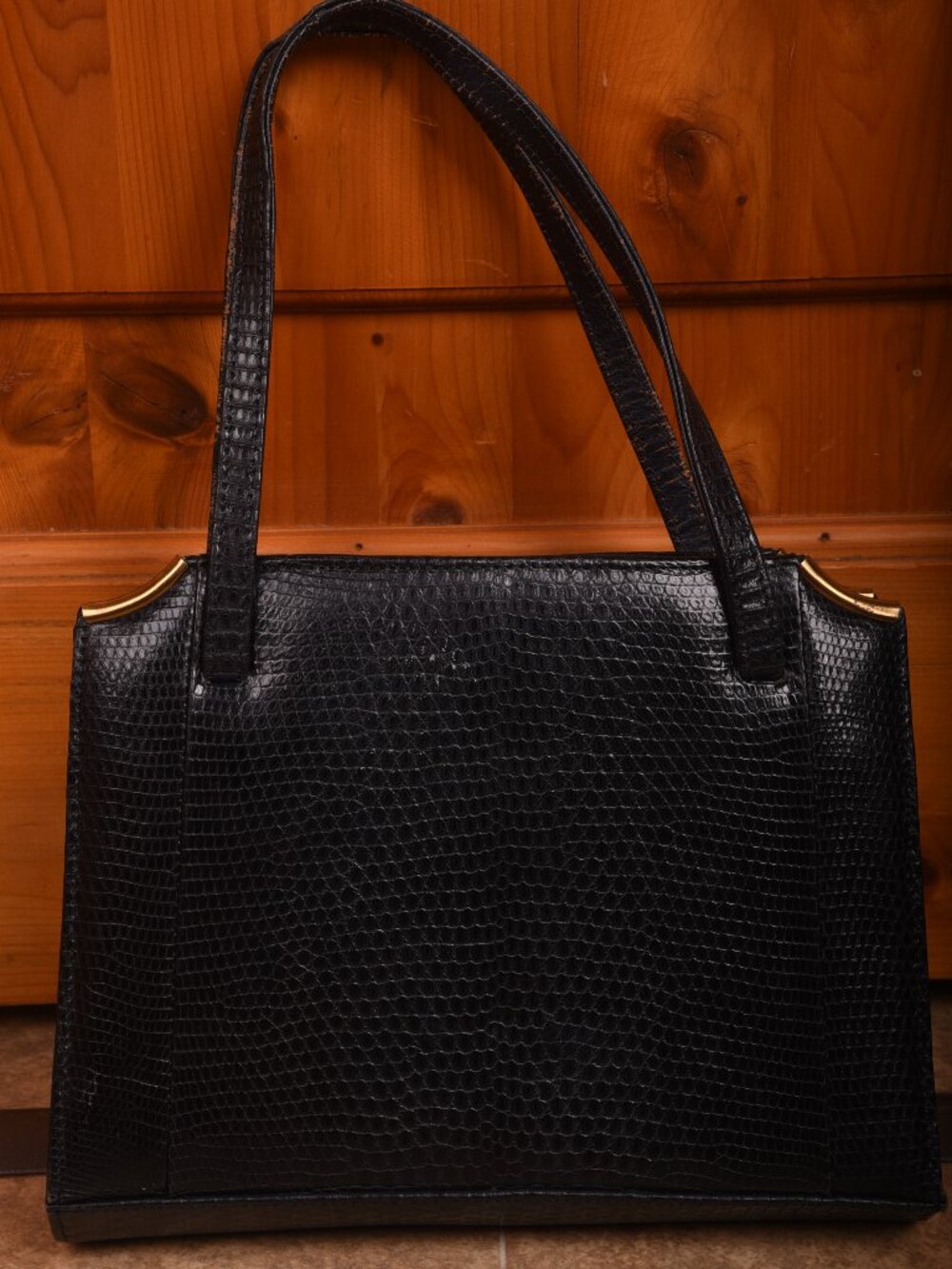 Vintage 1960s Jane Shilton Genuine Black Lizard Skin Handbag – Made in England